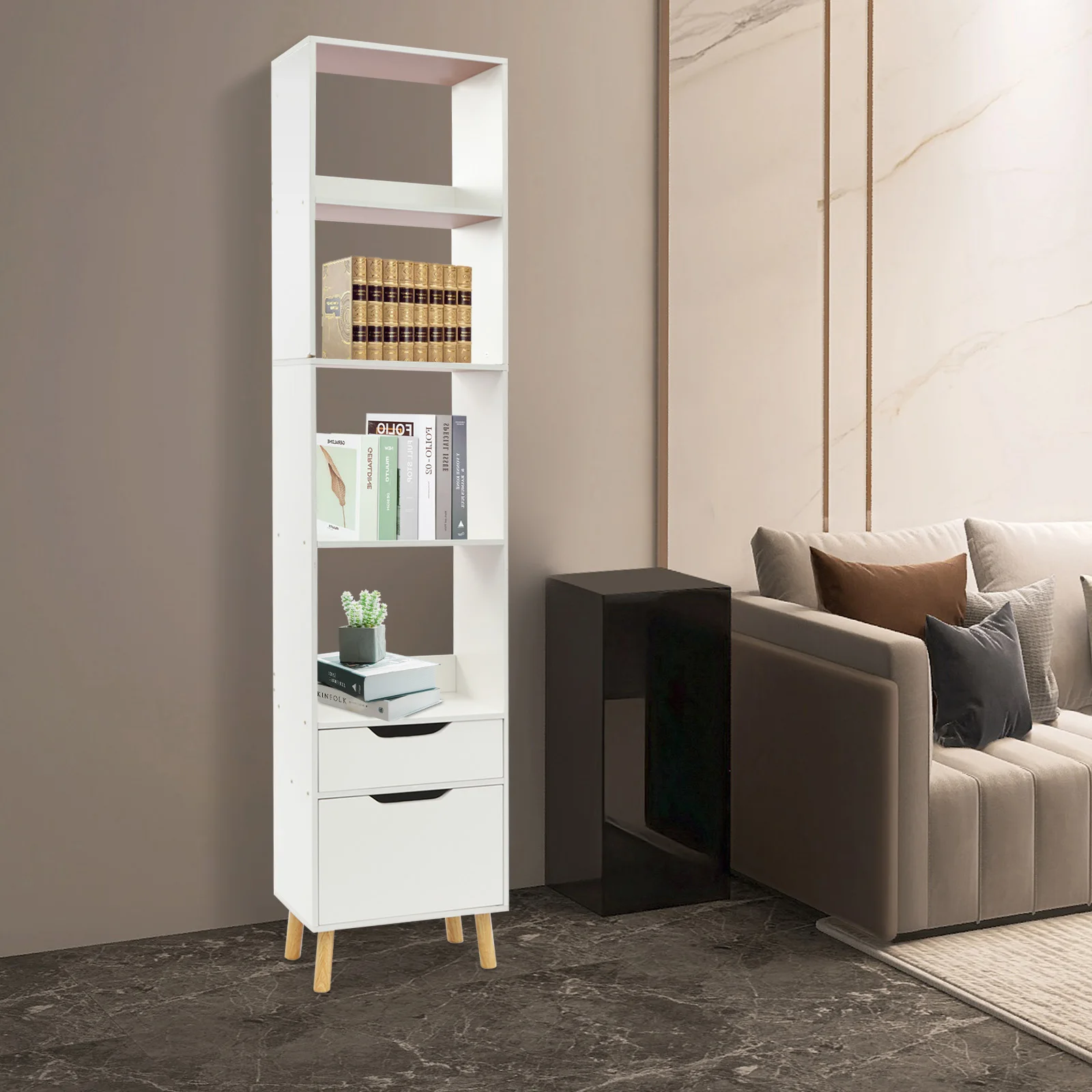 Bookshelf with Drawers, Bookcase Storage Organizer, Floor Standing Storage Rack for Living Room