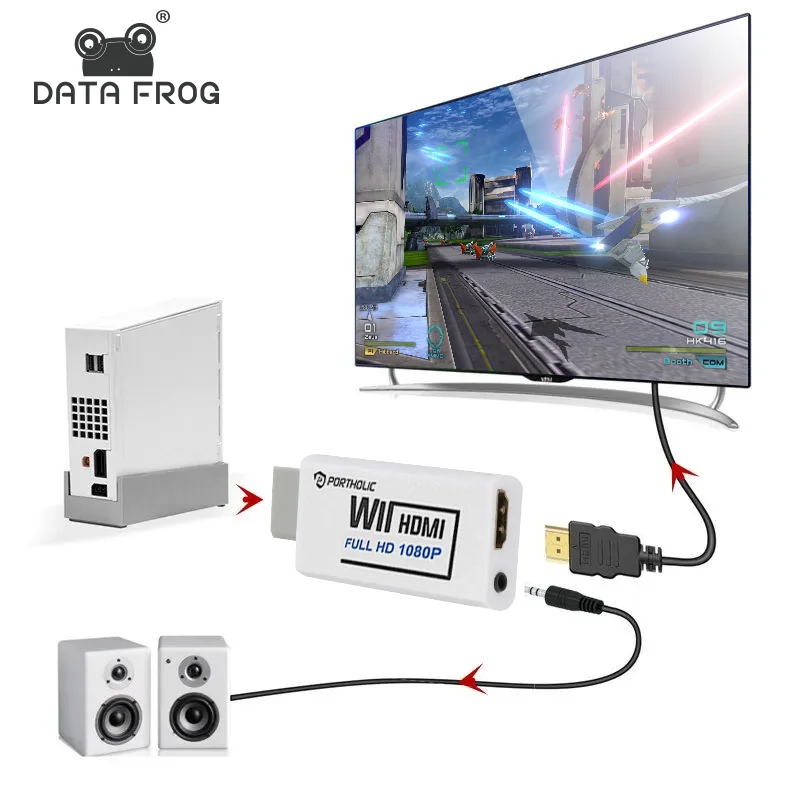 DATA FROG Wii To HDMI-compatible Adapter Converter 3.5mm Audio For PC HDTV Monitor Wii2 To HDMI-compatible Converter Adapter