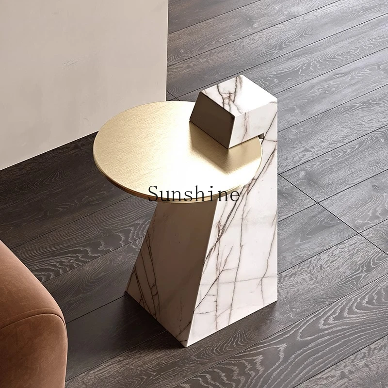 

Italian minimalist marble edge table living room light luxury post-modern creative small coffee table