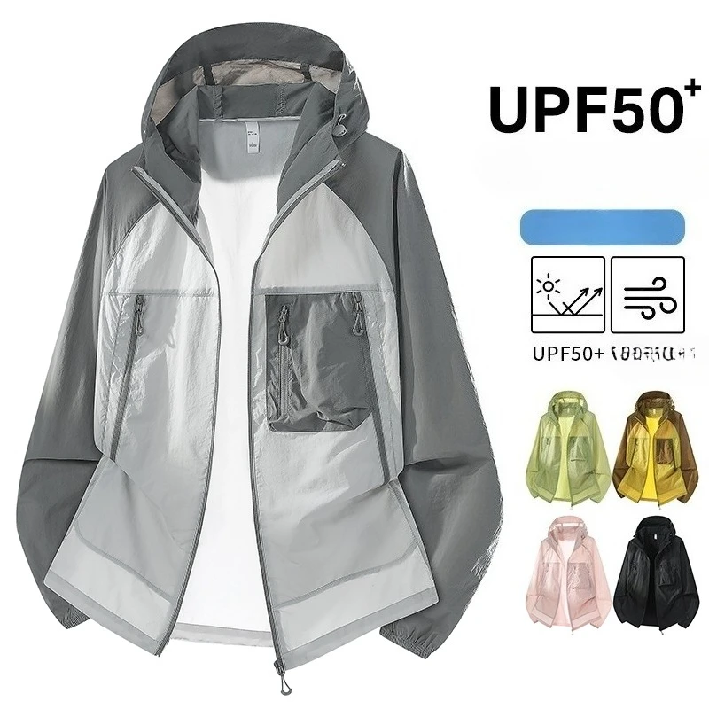 

UPF50+ Summer Outdoor Quick Dry Sun-Protective Thin Jacket Men Hiking Fishing Cycling Hooded Gym Sport Windbreaker Ultra Light