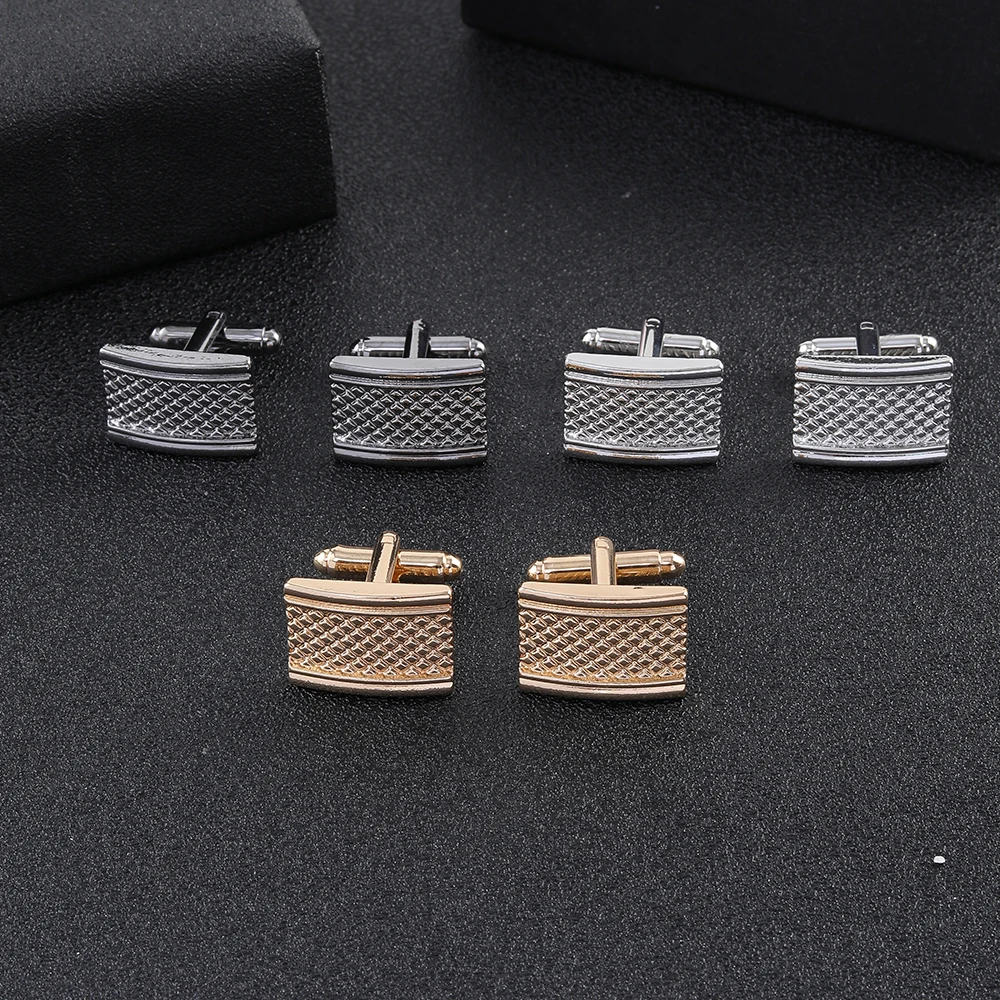 1 Pair Curved Square Mens Cufflinks HipHop Golden Black Silvery Tones Sleeve Button Shirt Suit Blouse Jewelry Wholesale