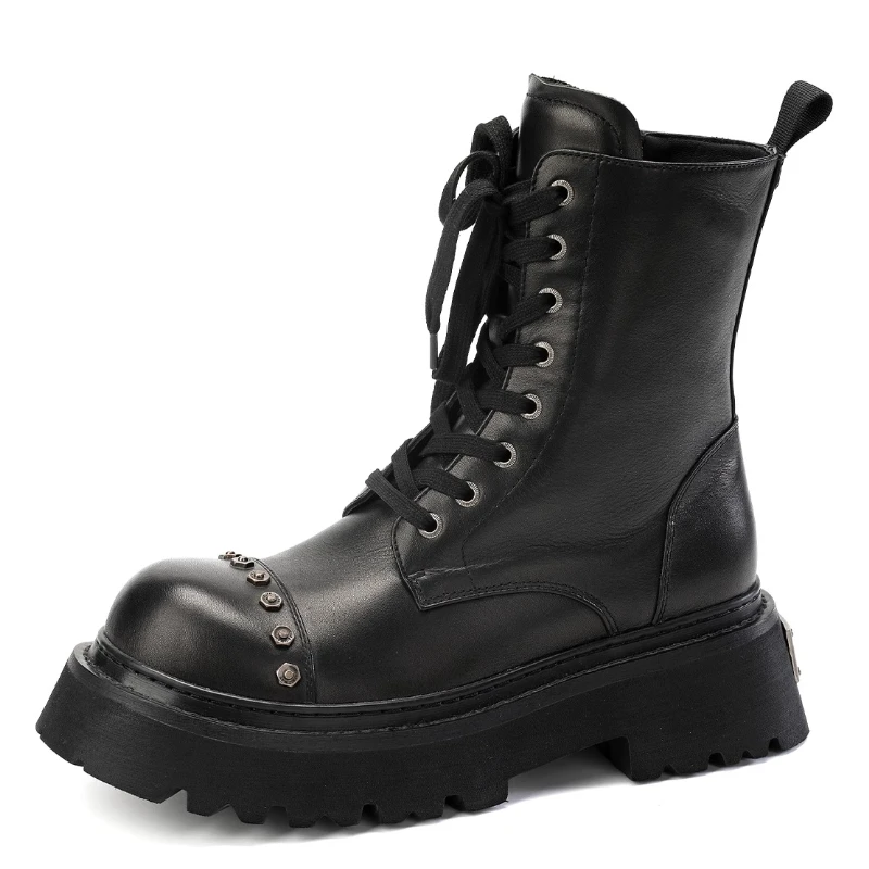 

British Original Design High Top Boots Shoes for Men's Genuine Leather Hand-sewn Height Increasing High-end Casual Tooling Boots