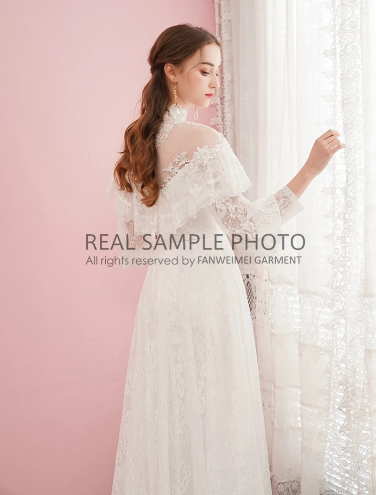 Victorian Lace Vintage Bridal Gown Long Sleeve Good Quality Real Photo Factory Price Customzied