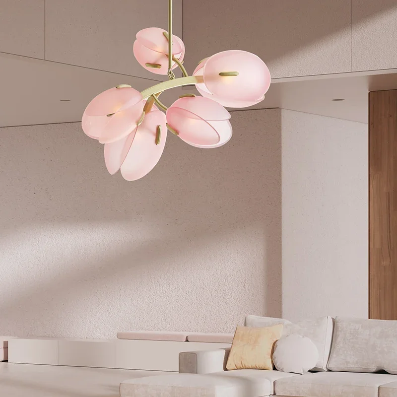 Modern Pendant Lights Minimalist Linglan Tulip Bud Dining Room Chandelier French Living Room Pink Glass Bedroom