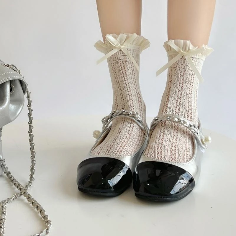 

Women Ballet Socks Ruffle Turn-Cuffs Hollow Mesh Socks Lolitas Ankle Socks 15UB