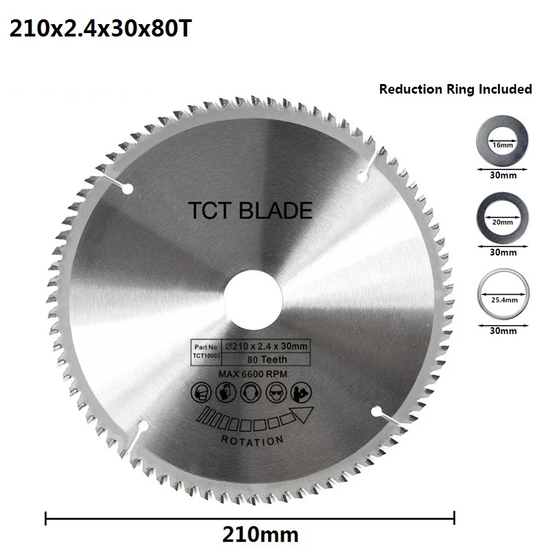 XCAN 목재용 원형 톱날, 210x30mm 80T TCT 원형 톱 디스크, PVC 플라스틱 절단 목공 도구