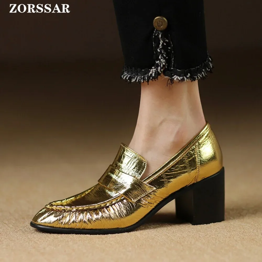 2024 New Fashion Spring Autumn Luxury Pumps Women High Heels Shoes Chunky Heels Designer Loafers Platform Golden Women\'s Shoes