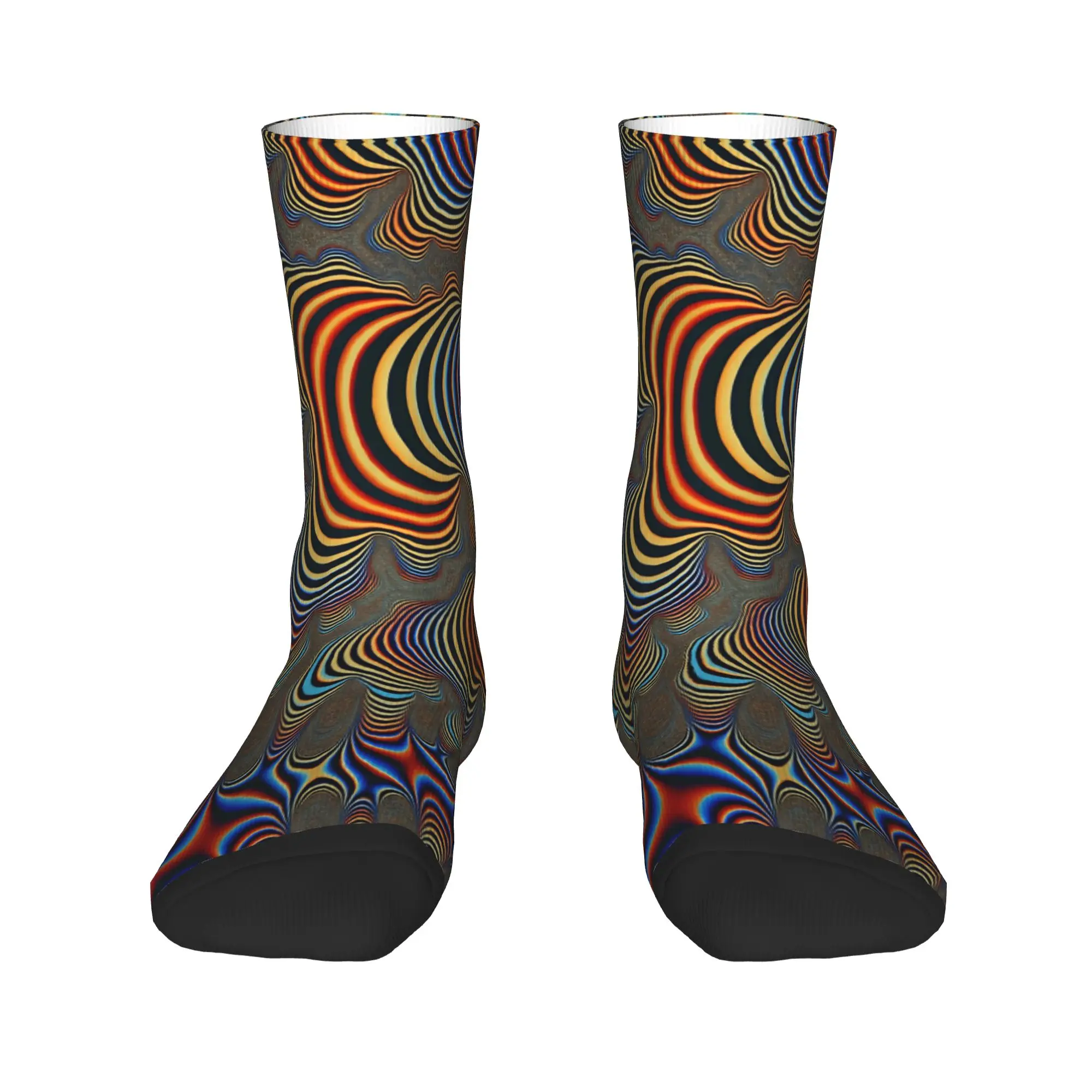 Fractal Wavy Stripes Red Orange Blue Brown Abstract Texture Stockings Men Socks High Quality Fashion Socks Anti Sweat Socks Gift