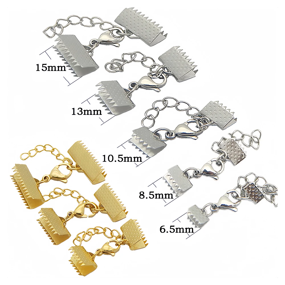 5pcs Stainless Steel Ribbon Leather Ends Lobster Claw Clasps Extension Chain Connector Fastener Clasps for Bracelet DIY Making