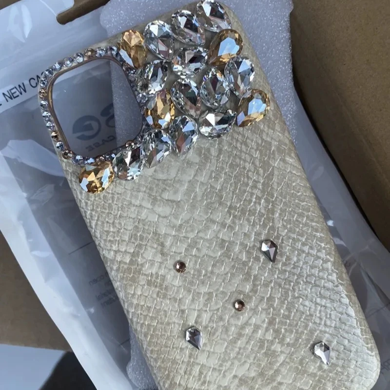 Beige Pattern Diamond Phone Case For Iphone 16 15 14 13 12 11 Pro Max