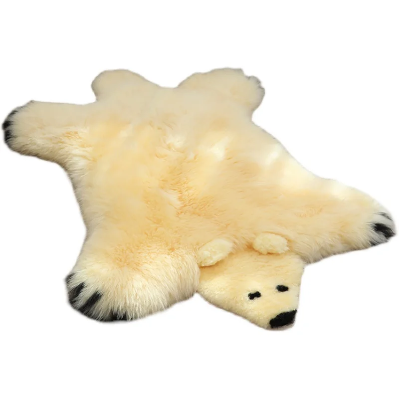 2022 most popular real sheepskin rug animal decorative carpet bear shaped wool rugs fox   and carpets