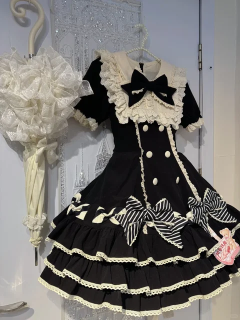 Spring Japanese Sweet Lolita Kawaii Elegant Dress Women Princess Y2k Bow Design Dresses Female Fairy Chic Korean Popular Clothes 4
