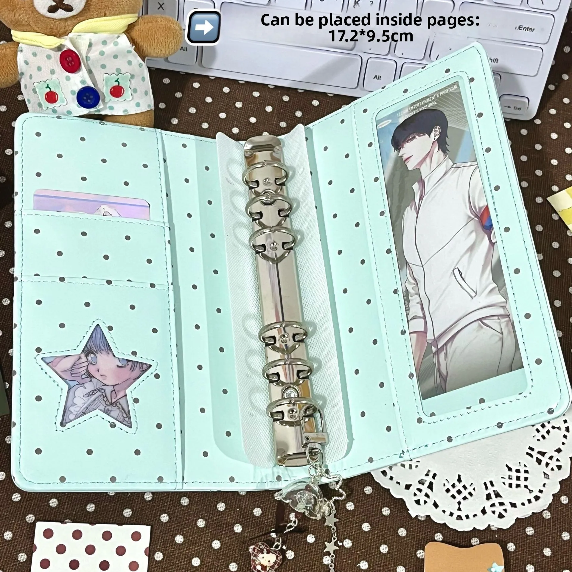 Korean Style Ins Style Girl Thin and Compact Polka Dot Star A6 Planner PU Leather Loose-Leaf Notebook Stationery