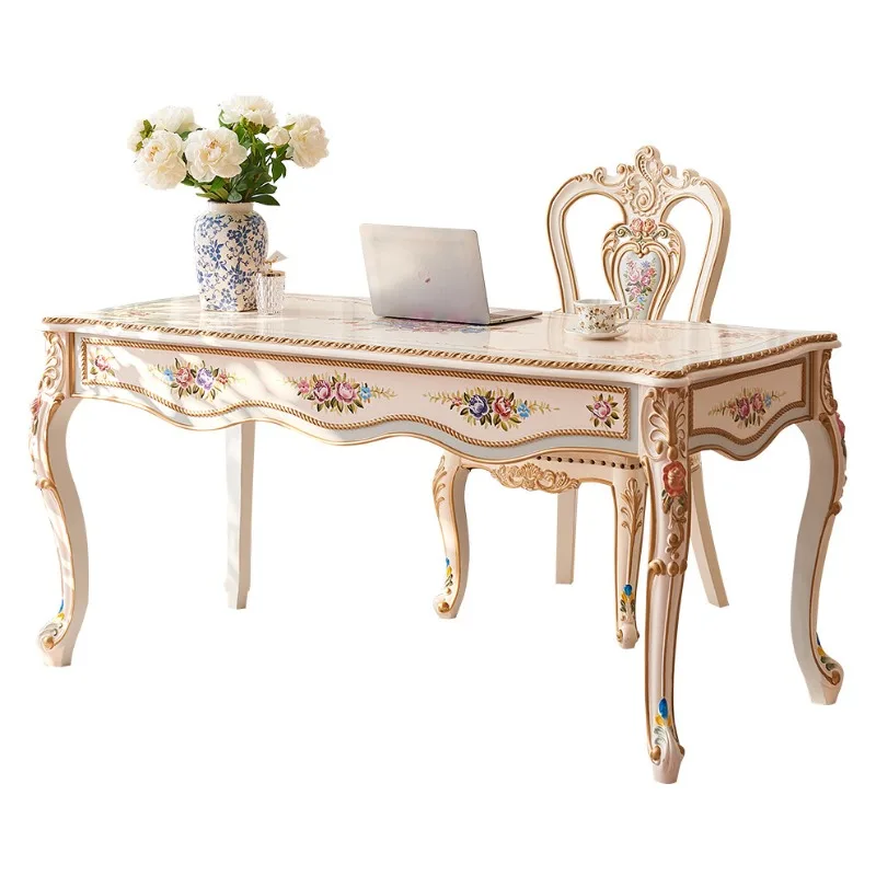 

French court rococo study furniture solid wood hand-painted desk writing desk chair European luxury office computer desk