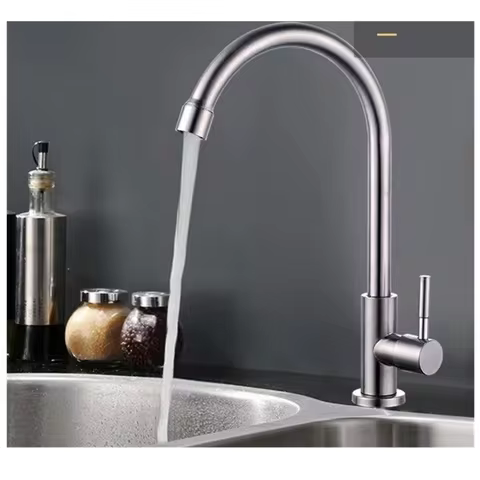 Stainless Steel Kitchen Faucet Single Lever Hole Tap Cold Sink Faucet Single Handle Deck Mounted Water Tap(hose not include)