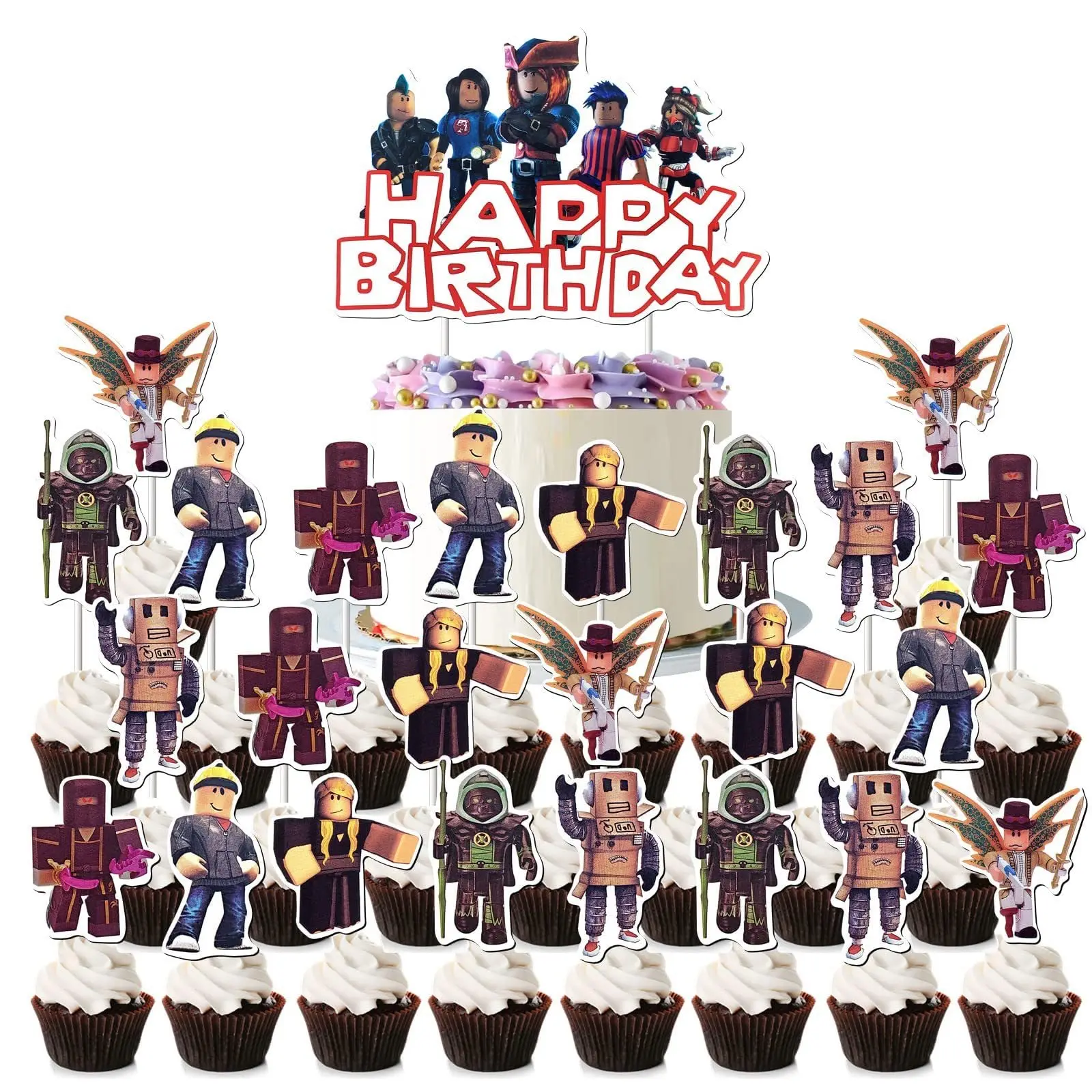 ROBLOX Tema Cupcake Toppers para Crianças, Decoração de Aniversário, Baby Shower Presente, Escolhas DIY, Meninas e Meninos, 25 Pçs/lote