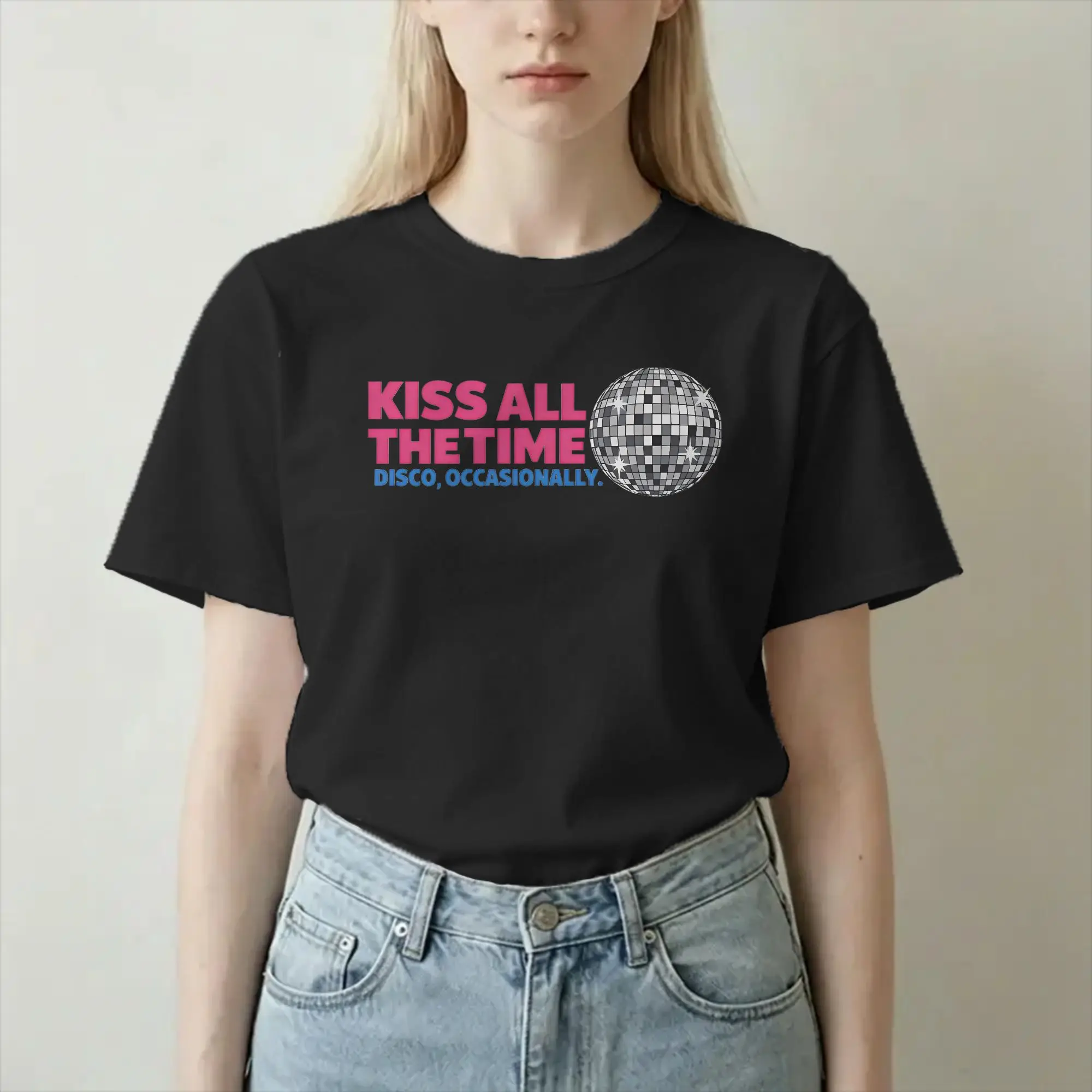 Camisetas Kiss All The Time Disco Occasionally Harrys para Homens e Mulheres, Camisetas de Algodão Puro, Estilos de Camisetas Divertidas, Roupas Plus 