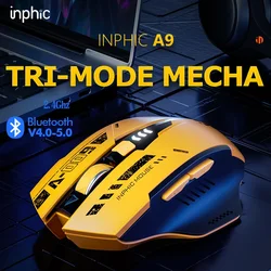 INPHIC-A9 Mouse silencioso sem fio Bluetooth, DPI de cinco níveis ajustável, mouse de três modos, adequado para uma variedade de computadores