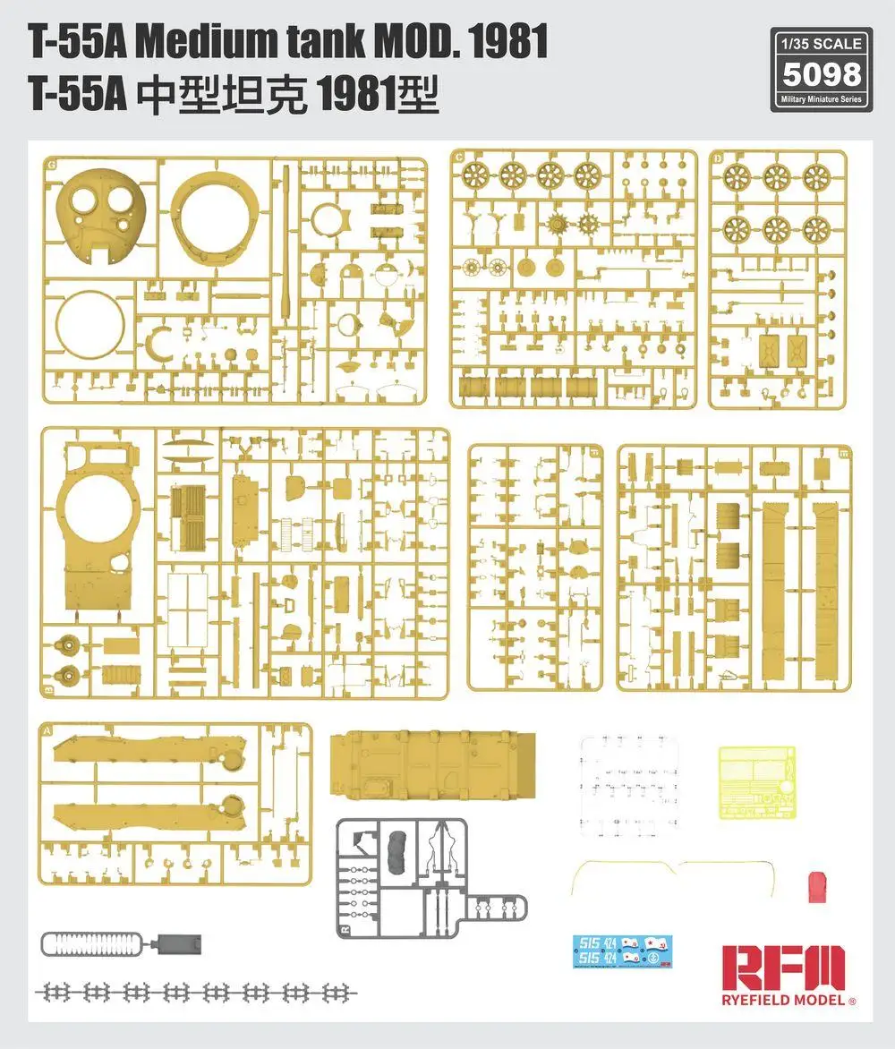 RYEFIELD RFM RM-5098 1/35 T-55A Medium Tank Mod. 1981 With 3D Printed Part Model Kit