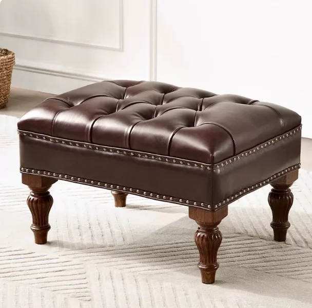 Leather sofa stool, solid wood bed, tail stool, European-style French shoe changing stool, foot pedal