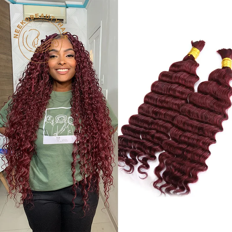 

Бордовые человеческие волосы, 1 пучок/упаковка, 100 г, 18 дюймов, 99J, красные волосы, глубокая волна, без узлов, косички в стиле бохо, человеческие волосы, плетение волос