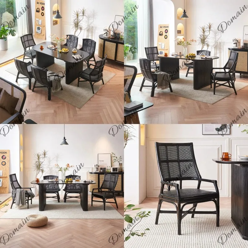 Nordic Solid Wood Dining Table Modern Minimalist Black Long Table Set for Home Small Apartment Hotel Restaurant