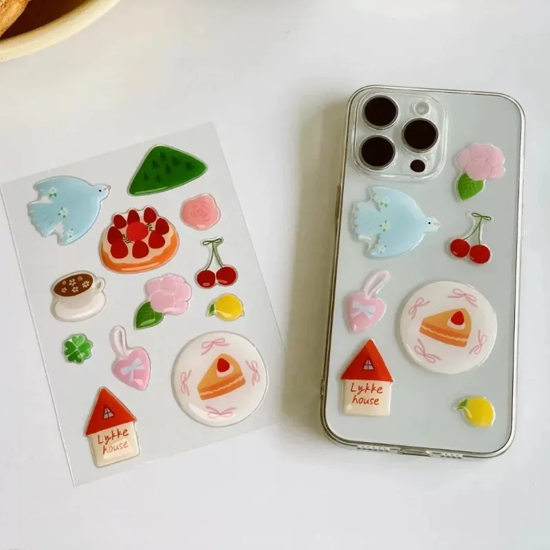 Милый мультяшный птичий торт, 3D желейные наклейки, рельефная наклейка из эпоксидной смолы, сделай сам, водонепроницаемое милое украшение для чехла для телефона, планшета, ноутбука