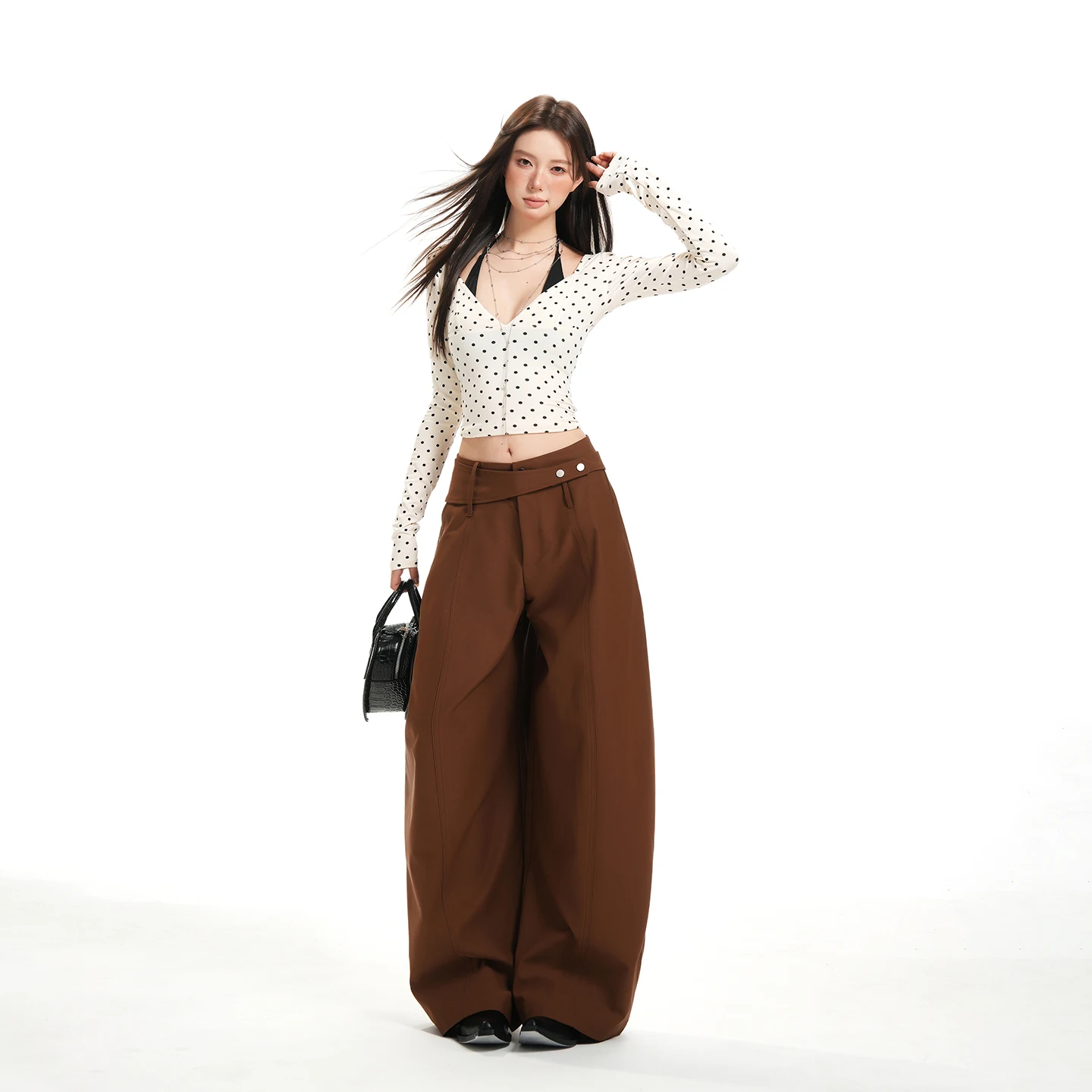 Modern Women's Pleated Wide Leg Pants Plus Size Casual Slant Pocket Draped Long Suit Trousers Work Office Lady Bottoms