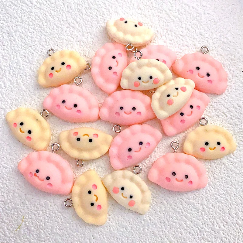 10pcs Cute Simulated Dumplings Resin Food Charms Mix Smile Face Jewelry Pendants For Earring Bracelet Keychain DIY Accessory D45