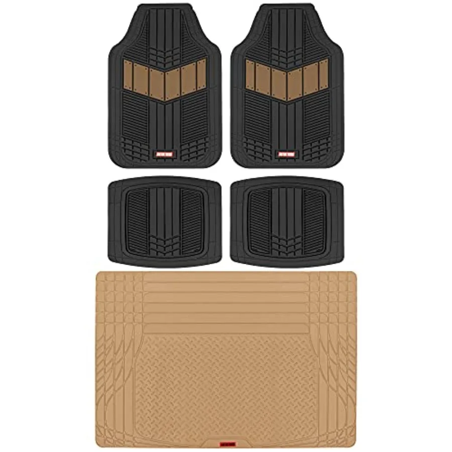 

Комплект автомобильных ковриков FlexTough бежевого цвета для салона и багажника - всепогодные передние и задние резиновые коврики для автомобиля и багажника