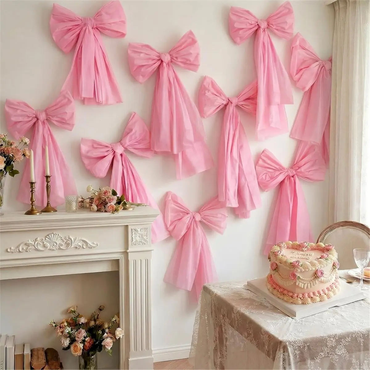 

8 Pcs Pink Bow Decor, Giant Pink Bow, 85x50cm Pre-Tied Bows Decor for Wedding Birthday Backdrop Bridal Shower