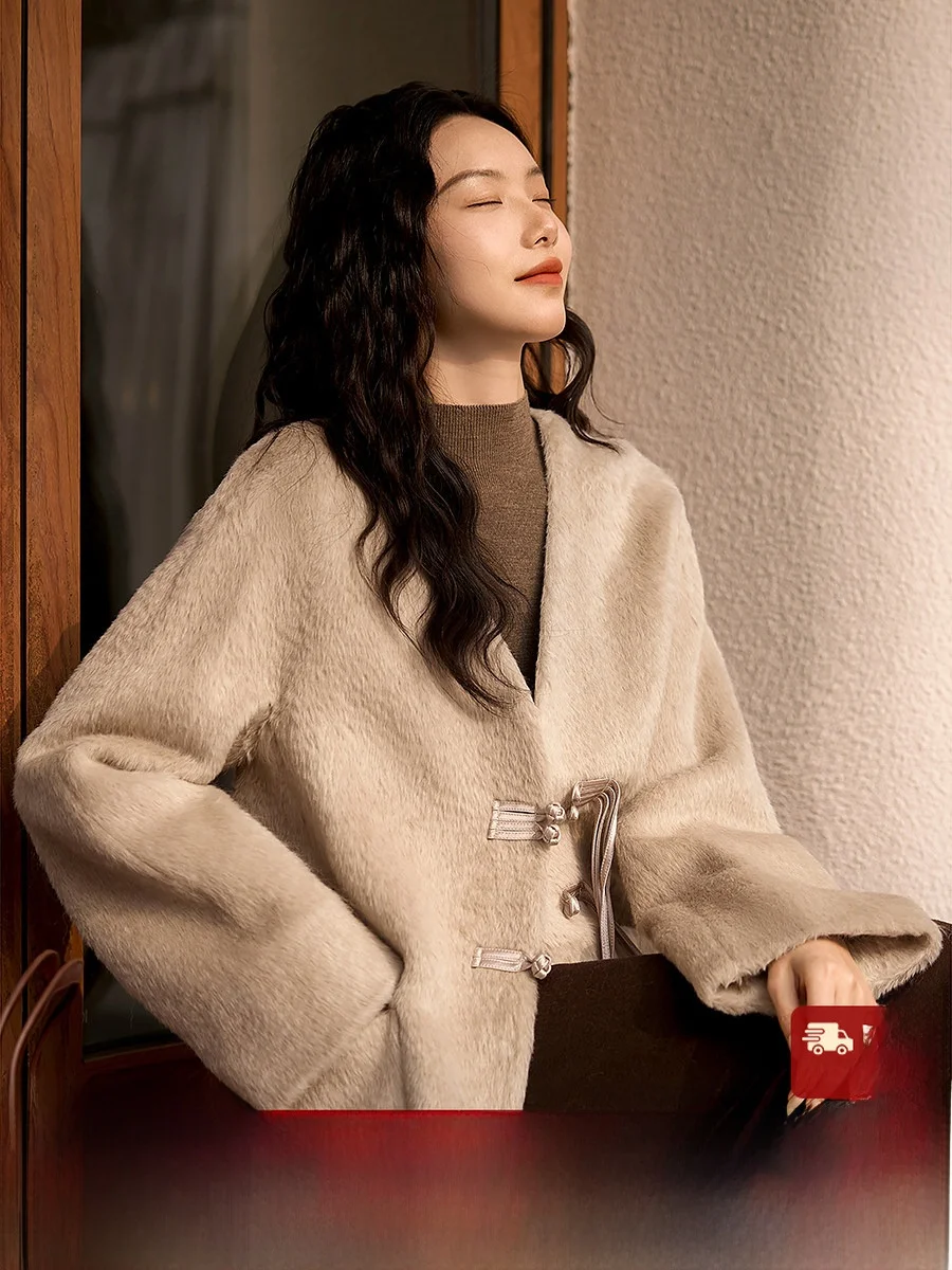 

Пальто ручной работы Xiao Han Ge из шерсти альпаки, женское, в китайском стиле, с пуговицами, длинными рукавами, теплое, для повседневной носки