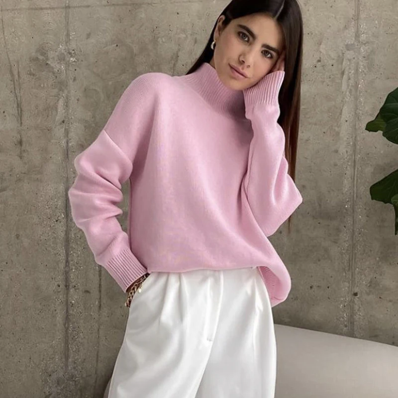 

Korean Loose Turtleneck Sweater Women Autumn Winter Knitted Jumpers Long Sleeve Solid Color High Quality Knitwear