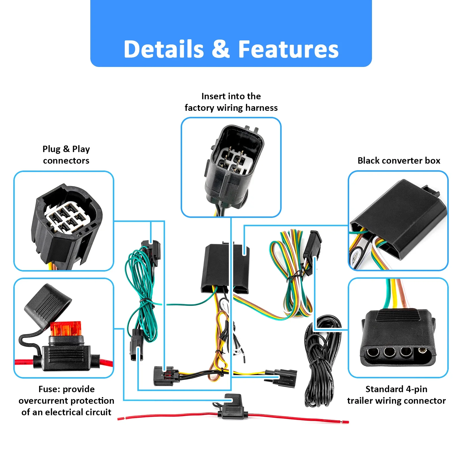 For 1993-2015 Toyota Tacoma, T100, Hilux Vehicle-Side 4-Pin Trailer Wiring Harness connect trailer tail lights