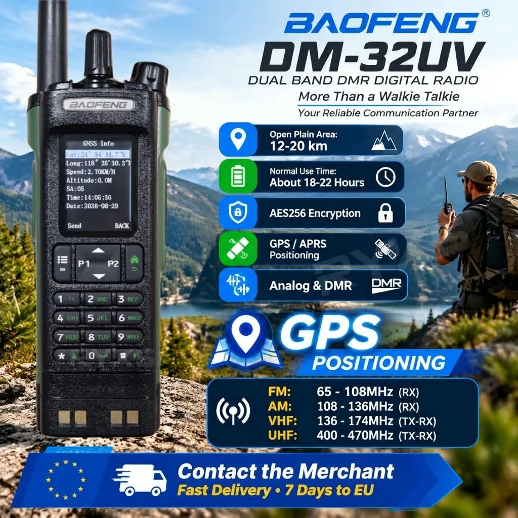 BAOFENG DM-32UV DMR Digital Walkie Talkie Analog VHF UHF GPS APRS AES256 Encryption Two Way Radio Dual Band Communication