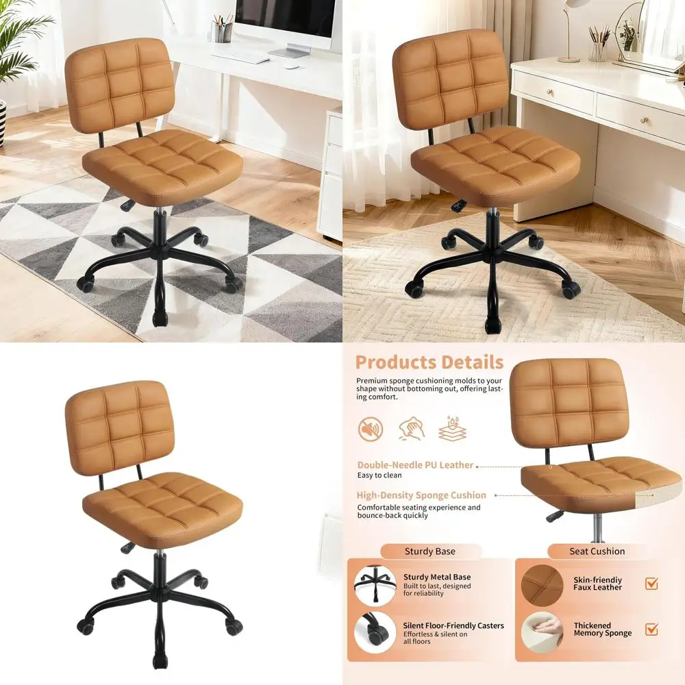 

Компактный поворотный офисный стул с регулируемой высотой и сиденьем из искусственной кожи для небольших помещений и домашних офисов - коричневый