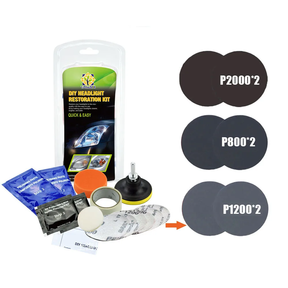 Headlight Restoration Kit DIY Car Headlight Repair and Cleaning Kit Headlamp Lens Restorer Polishing Paste Car Drill Adaptor