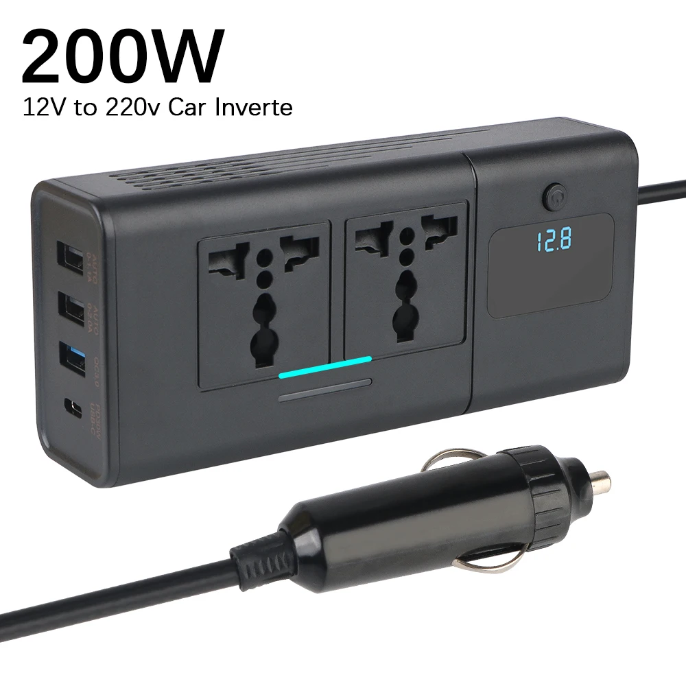 

With Digital Display Car Accessories DC 12V to AC 220V Invertor Power Inverter Adapter 200W Car Inverter