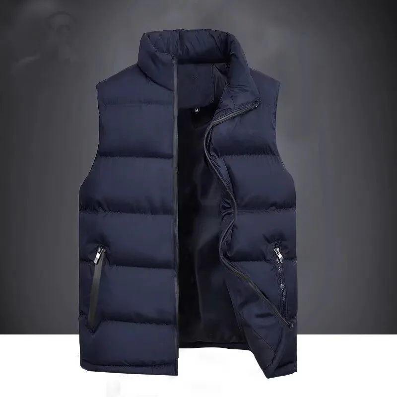 Thickened Stand Collar down Vest Men's Loose Casual Shoulder Bared Vest Jacket Autumn Winter Youth Vitality Style  Color