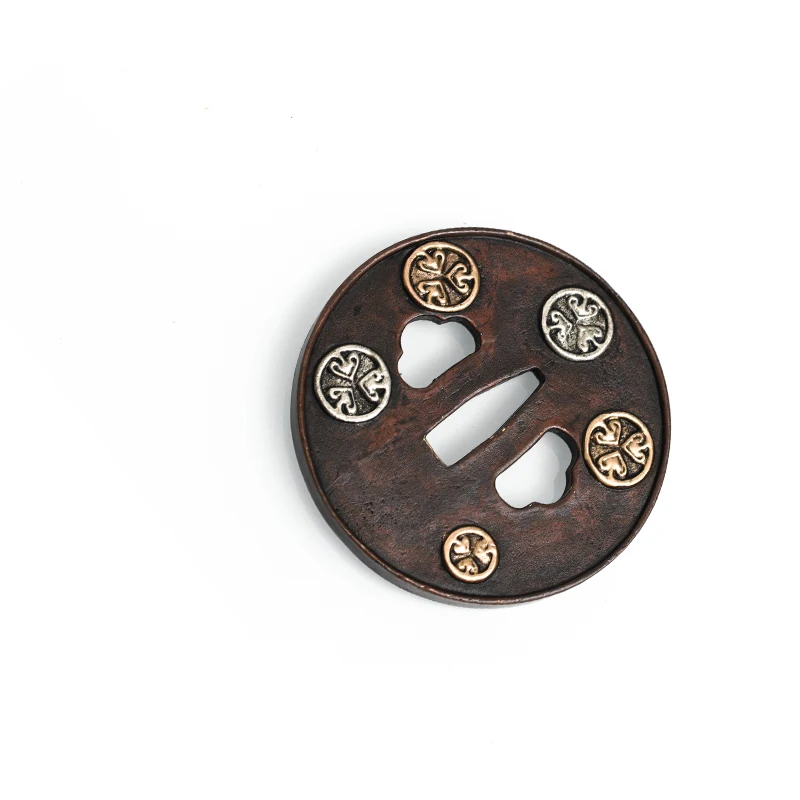 The Mountings of Japanese Swords DIY Accessories, Koshirae Tokugawa Leyasu Tsuba, Fuchi Kashira Menuki Set, Brass Material view 2