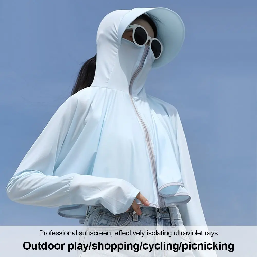 Long Sleeve Sun Protection Jacket Hoodie UPF 50+ UV Protection Ice Silk Sun Shirt Lightweight Breathable Summer Jackets