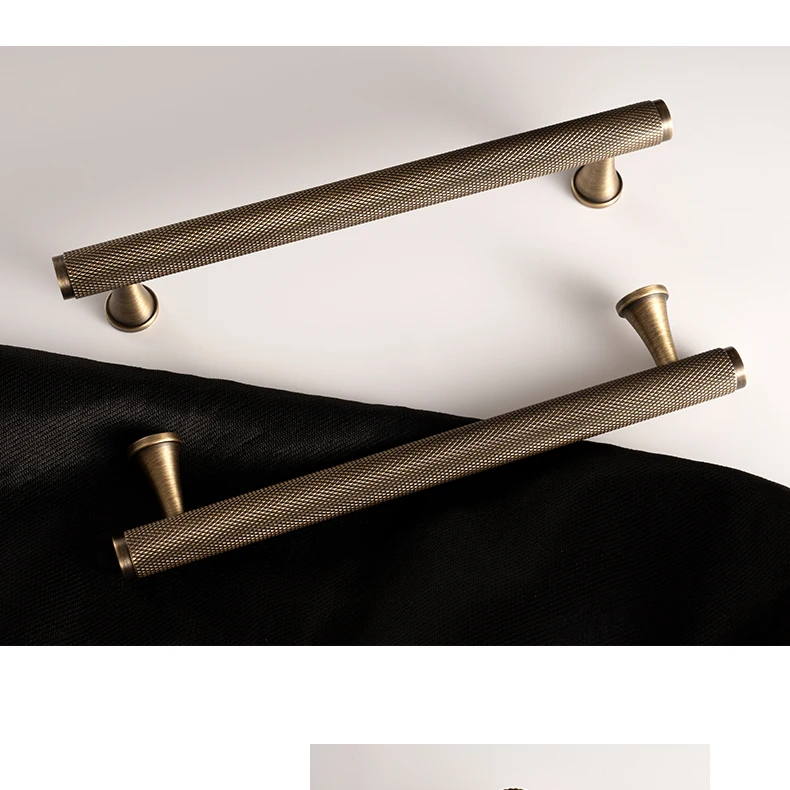 Santaya Solid Antique Brass Diamond-cut Cross Knurl Pattern Bronze Wardrobe Cabinet Handles T-bar Knobs Pitch 320mm Long Pull