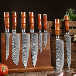 TJ POP Forged 8 Pcs Kitchen Knives Set Damascus Steel Sharp Japanese VG10 Santoku Utility Kiritsuke Boning Nakiri Chef Knife