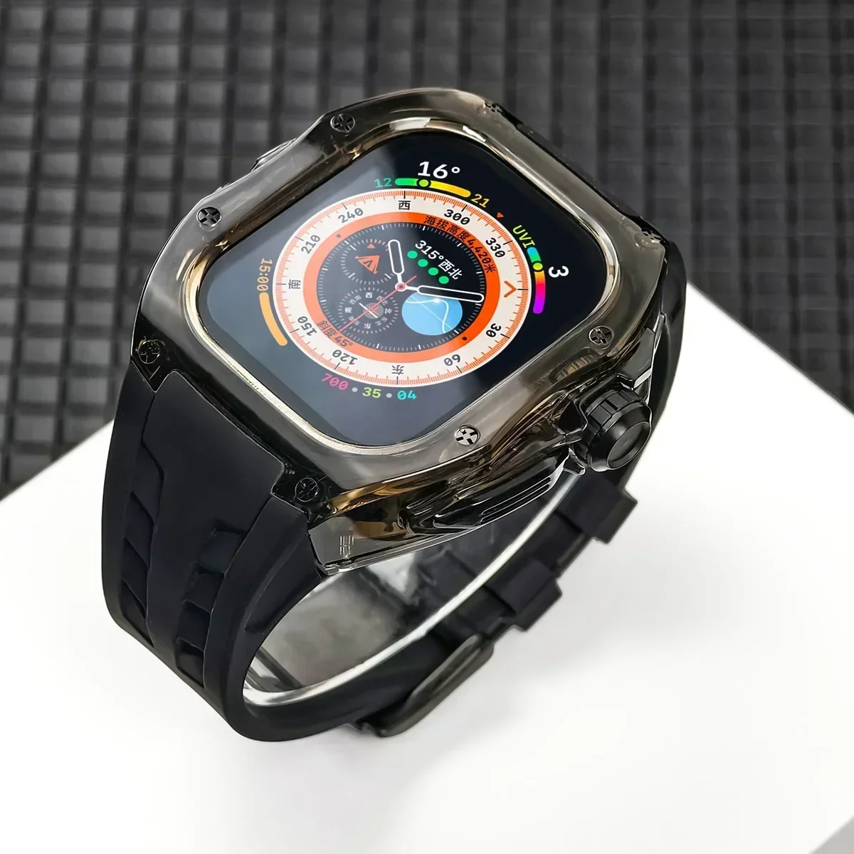 Transparent Modification Kit Luxury Case for Apple Watch Ultra 2 49mm 44mm 45mm Sport Rubber Strap For Iwatch Series Case Cover