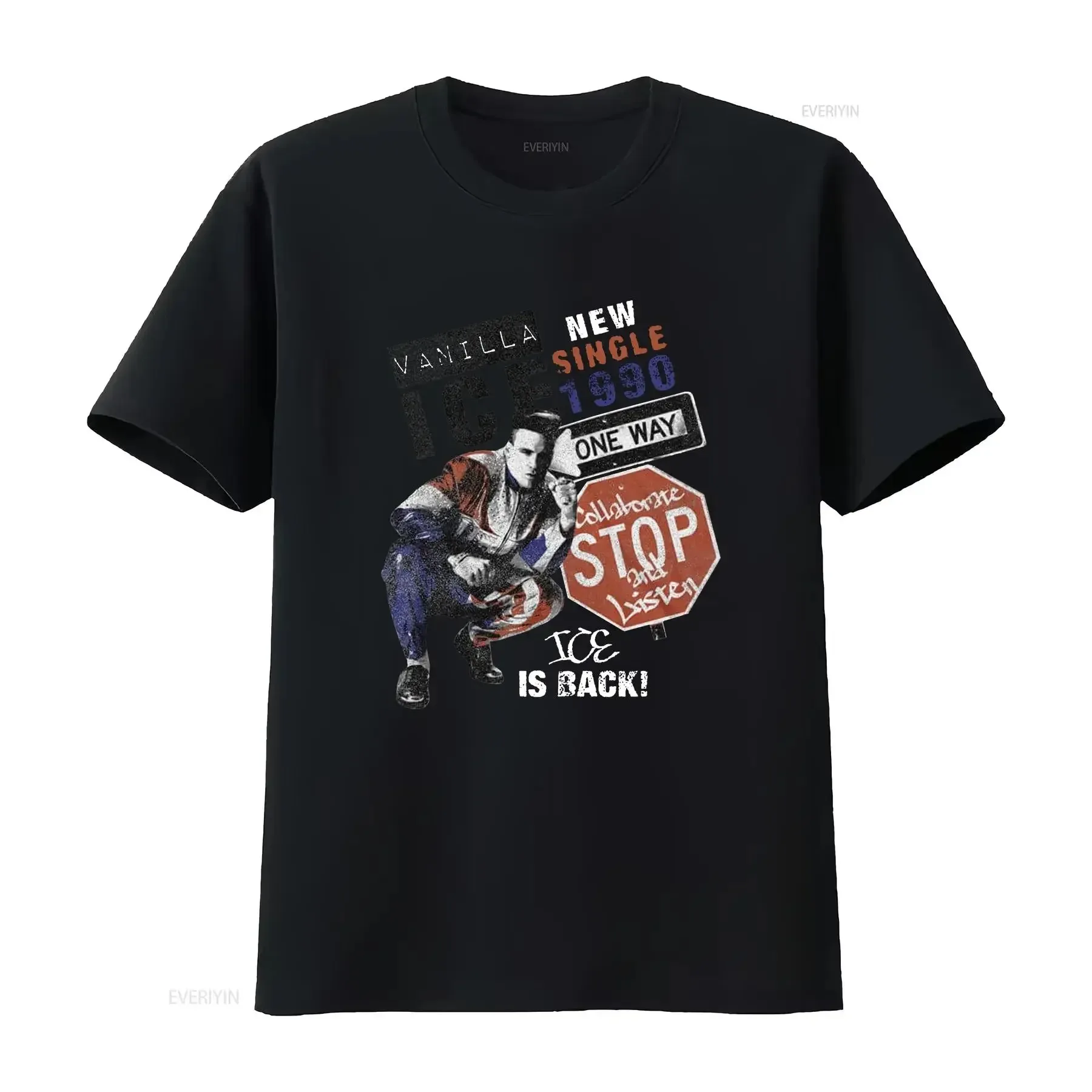 

Vanilla Ice 90's Hip Hop Music Rapper Stop Collaborate And Listen Men's T Shirt vintage Washed fashion streetwear Unisex homme