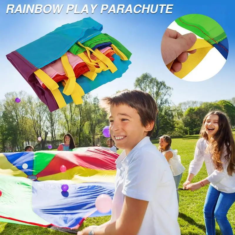 Play Parachute With Handles Rainbow Color Group Team Cooperative Game Outdoor Rainbow Parachute For Group Team Play Outdoor