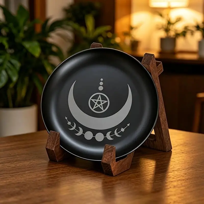 Stainless Steel Moon Phase Pentagram Altar Tray Meditation Ritual Storage Plate  Mystic Tabletop Decor Ornament