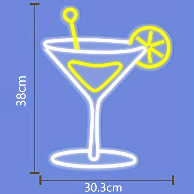 Martini White Yellow Neon Sign Dimmable Wall Light LED Home Bar Cart USB Night Light for Lounge Pub Decor Gift for Cocktail Fans
