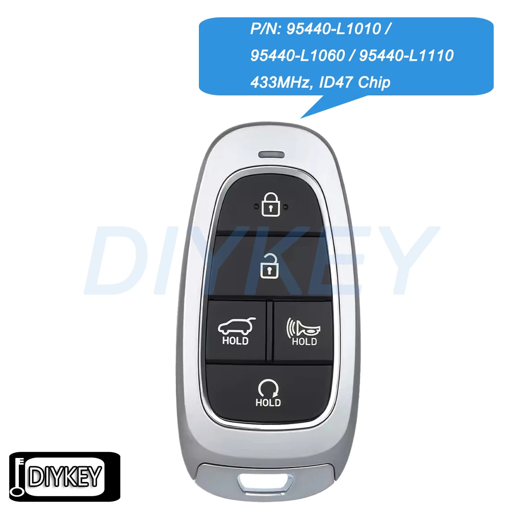 5 Buttons Smart Remote Car Key Fob 433MHz ID47 Chip for Hyundai Sonata 2019 2020 2022 P/N: 95440-L1010, 95440-L1060, 95440-L1110