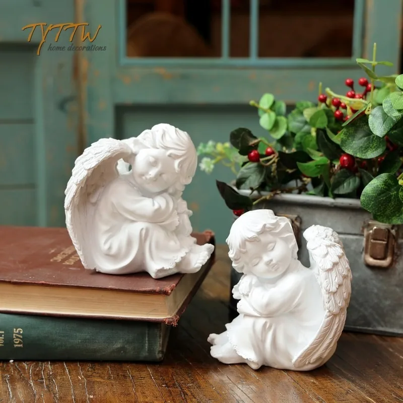 Nordic Classical Creative Praying Angel Home Decor Ornament Garden Living Room Desktop Cupid Figurine Gift for Family Friends